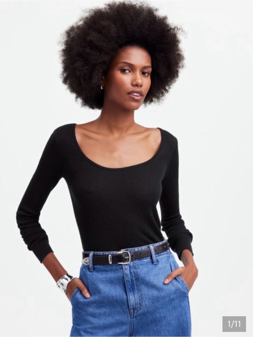 Madewell Black Ribbed Long Sleeve Top